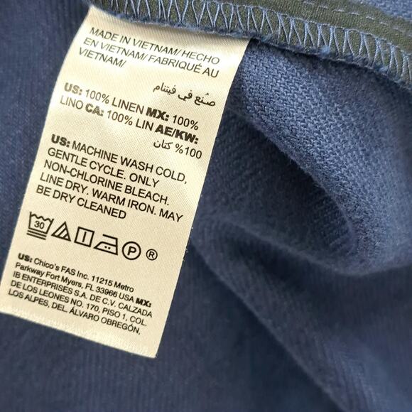 Chico's Utility Jacket 2 L Linen Snap Front 3/4 Tab Sleeve Lightweight Navy Blue - Picture 8 of 8